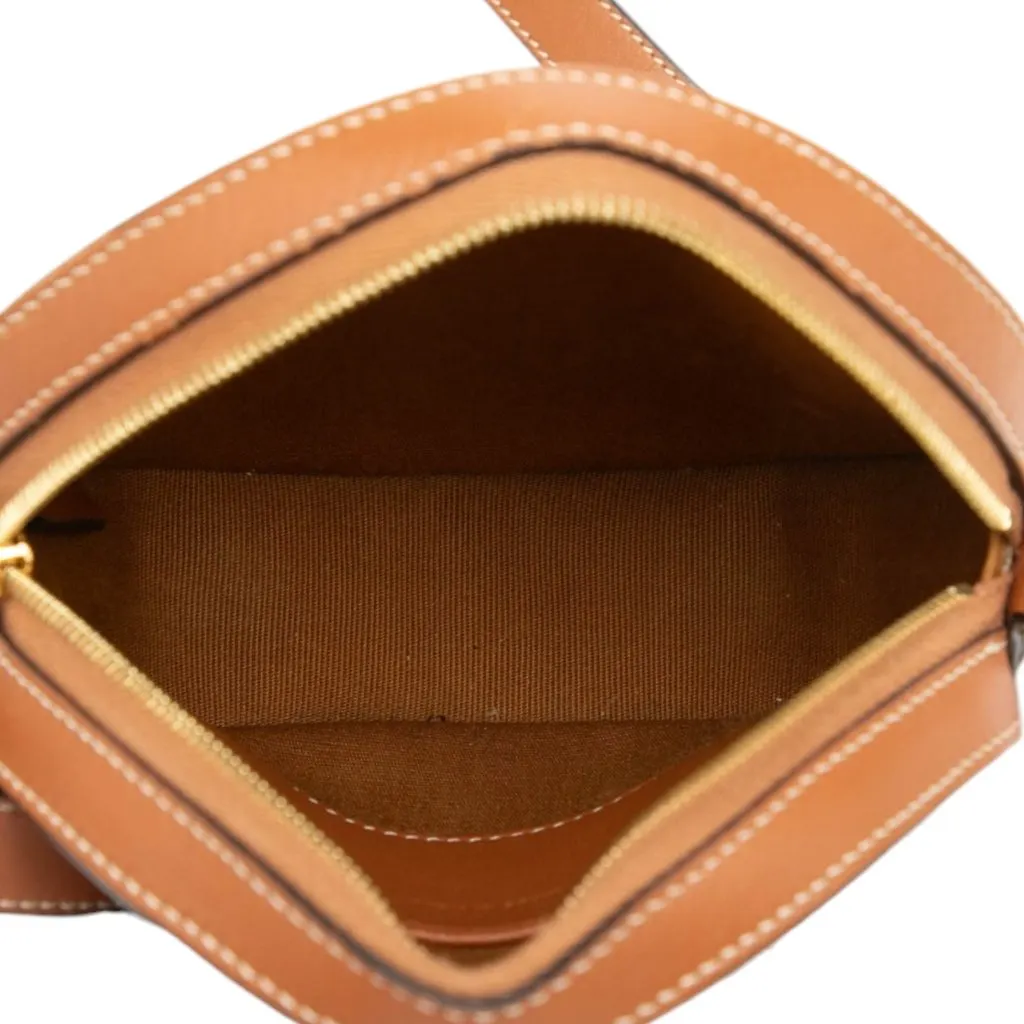 Celine Triomphe Coated Canvas Round Purse on Strap Brown Canvas Very good - Model View