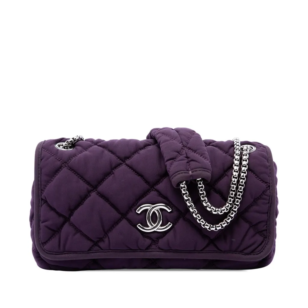 Chanel Small Quilted Nylon Bubble Flap Purple Very good - Front View