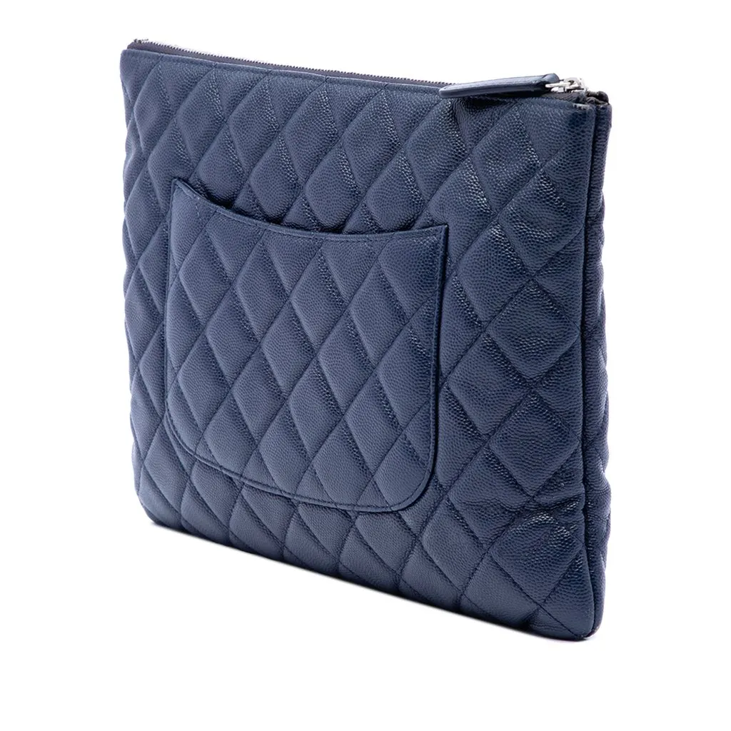 Chanel Medium Quilted Caviar O Case Clutch Blue Leather Very good - Back View