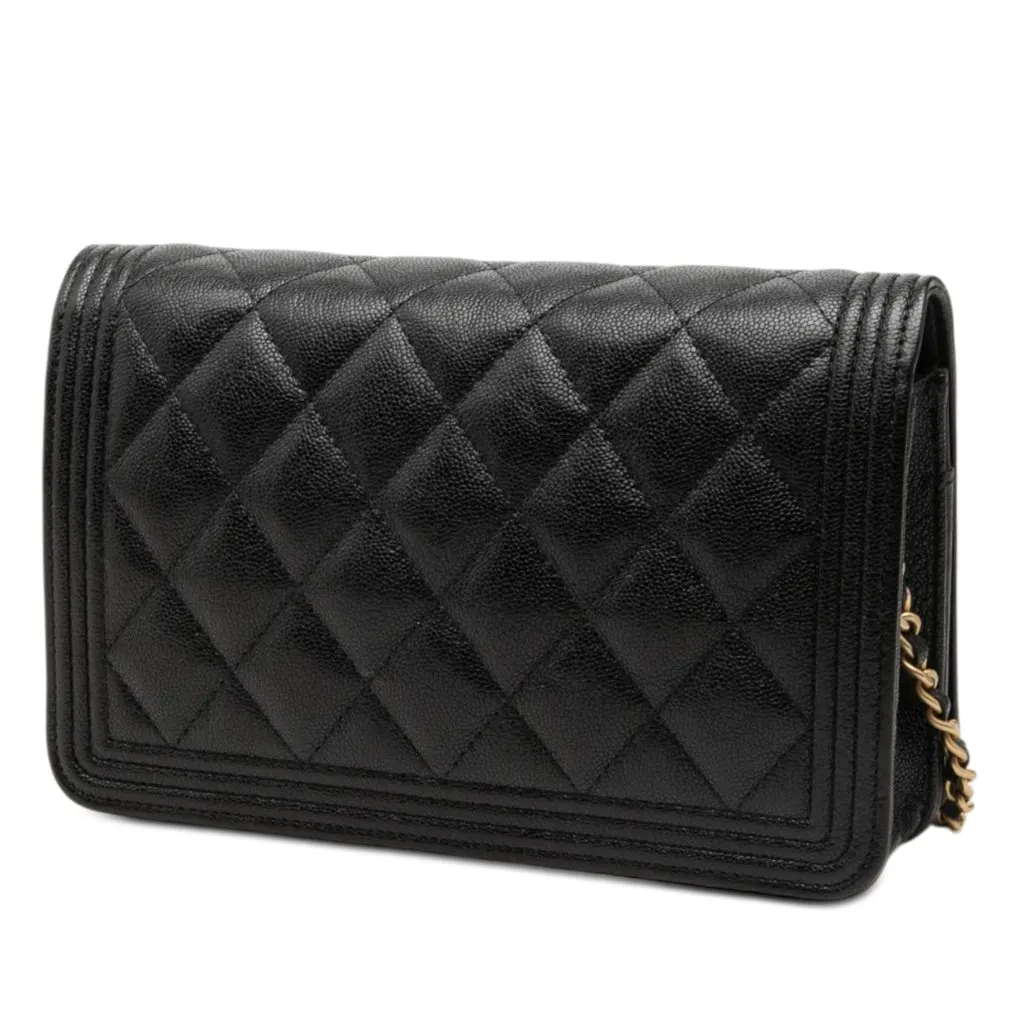 Chanel Quilted Caviar Boy Wallet on Chain Black Leather Very good - Back View