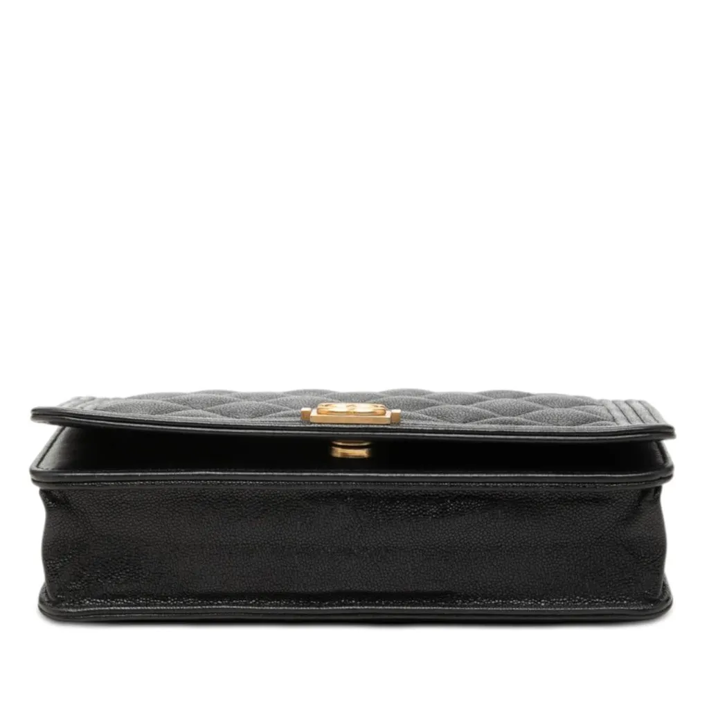 Chanel Quilted Caviar Boy Wallet on Chain Black Leather Very good - Inside View