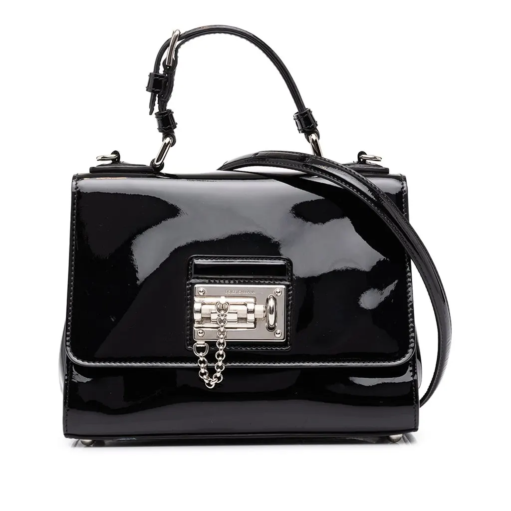 Dolce & Gabbana Small Patent Miss Monica Top Handle Black Leather Good - Front View