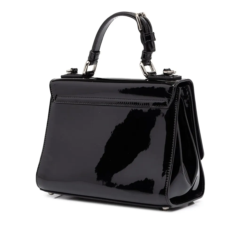 Dolce & Gabbana Small Patent Miss Monica Top Handle Black Leather Good - Back View
