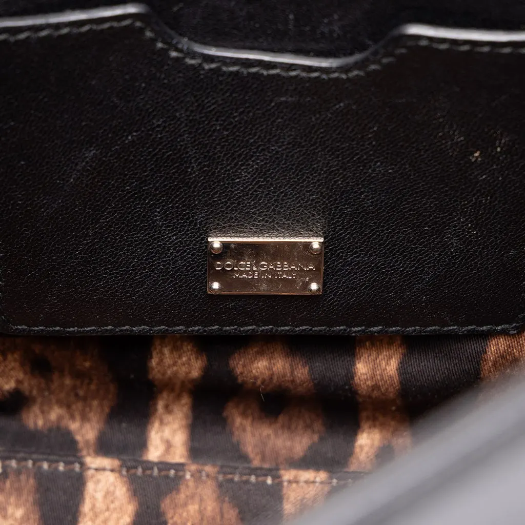 Dolce & Gabbana Small Patent Miss Monica Top Handle Black Leather Good - Box View