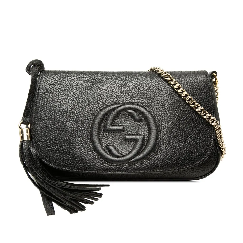 Gucci Medium Calfskin Soho Chain Flap Crossbody Black Leather Very good - Front View