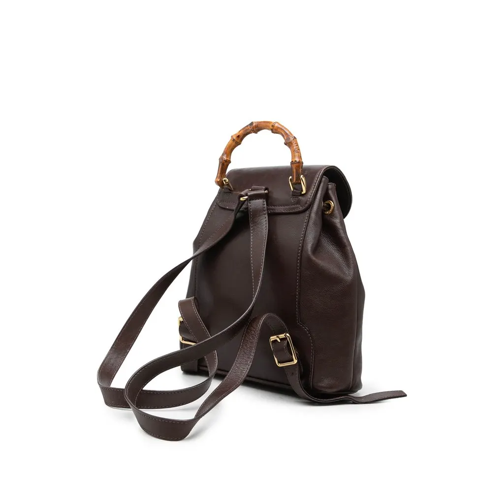Gucci Mini Calfskin Bamboo Drawstring Backpack Brown Leather Very good - Back View