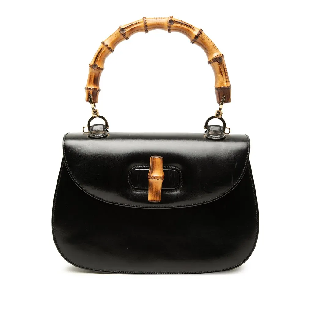 Gucci Calfskin Bamboo Night Black Leather Very good - Front View