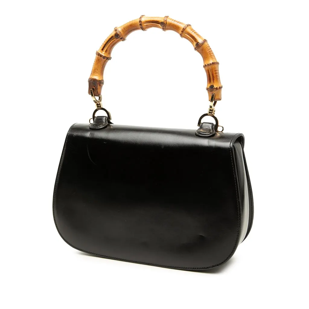 Gucci Calfskin Bamboo Night Black Leather Very good - Back View