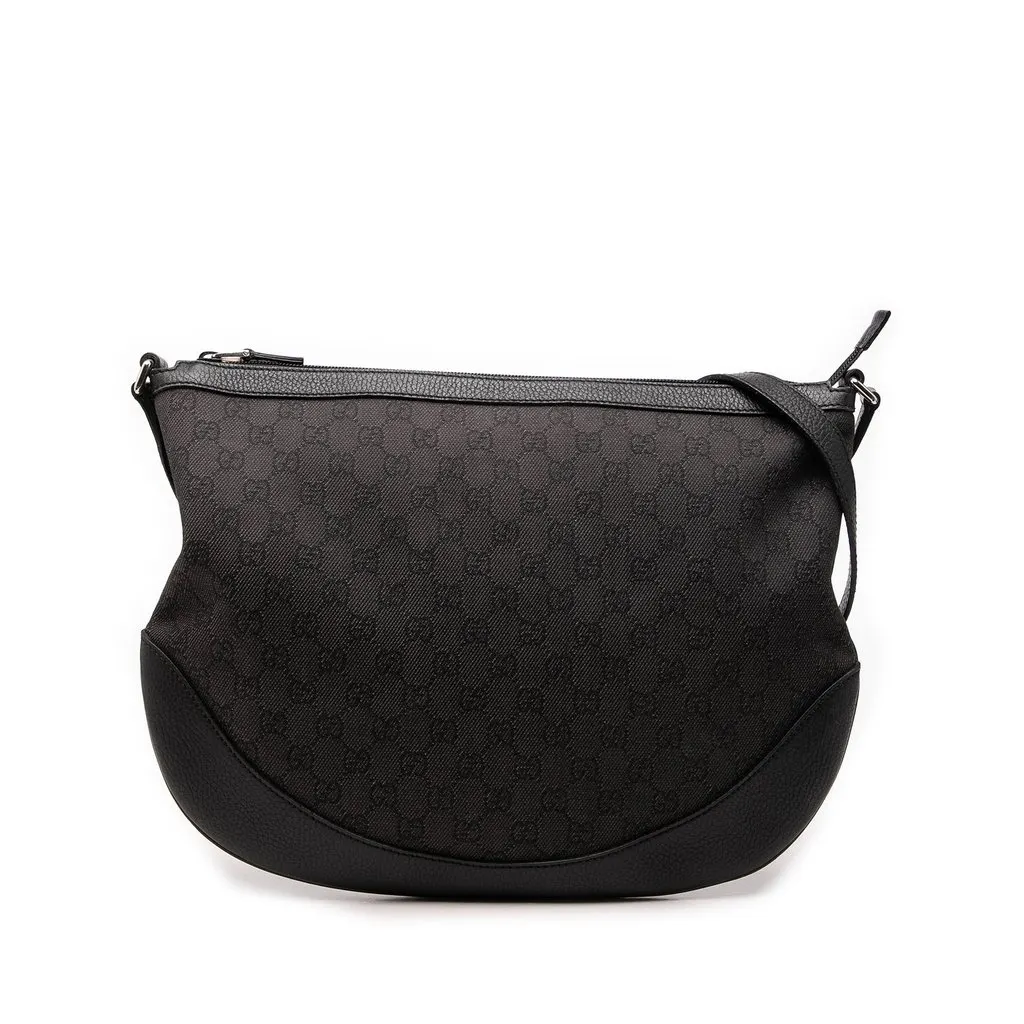 Gucci Large GG Denim Half Moon Crossbody Black Very good - Front View