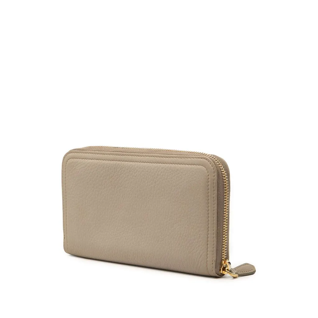 Prada VItello Daino Zip Around Wallet Beige Leather Good - Back View