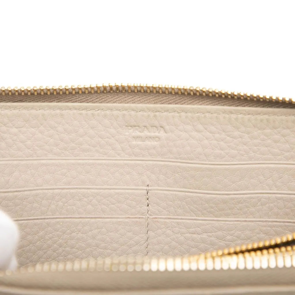 Prada VItello Daino Zip Around Wallet Beige Leather Good - Box View