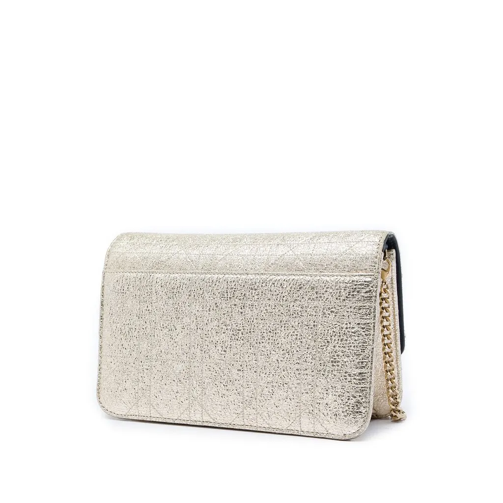 Dior Metallic Crinkled Calfskin Cannage Miss Dior Promenade Wallet on Chain Gold Leather Very good - Back View