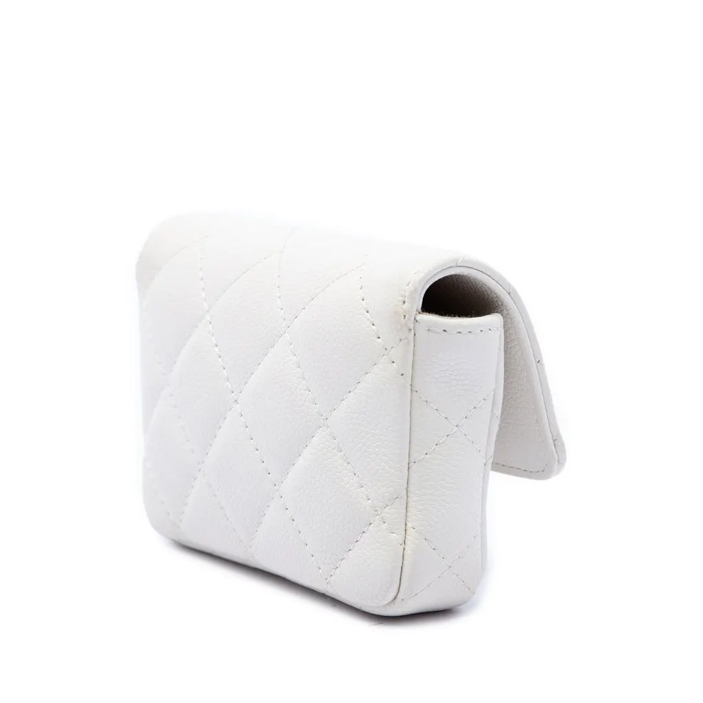 Chanel Quilted Caviar Twist Your Buttons Flap Chain Belt Bag White Leather Very good - Back View