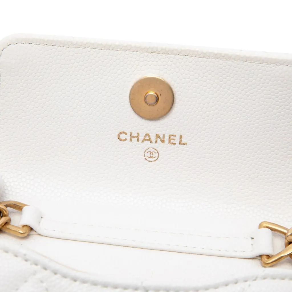 Chanel Quilted Caviar Twist Your Buttons Flap Chain Belt Bag White Leather Very good - Box View
