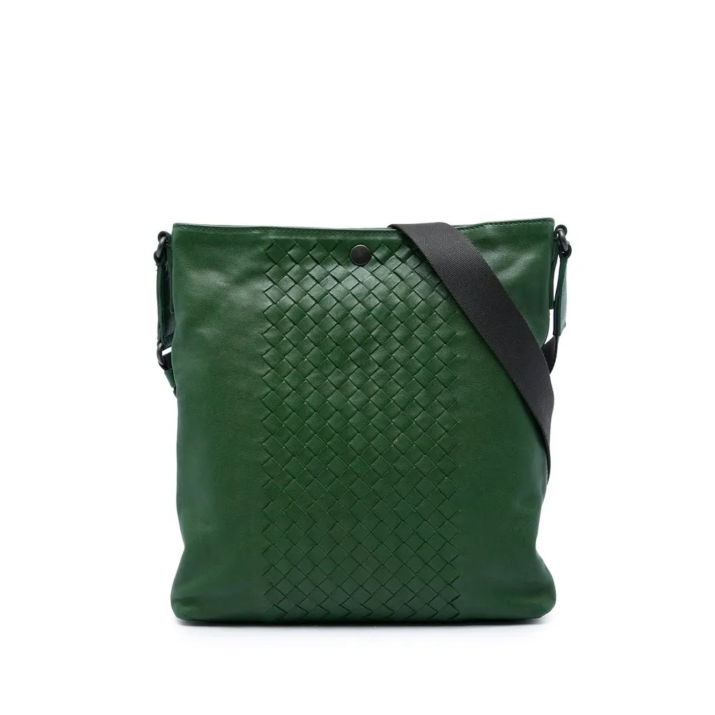 Bottega Veneta Intrecciato Trimmed Nappa Crossbody Green Leather Good - Front View