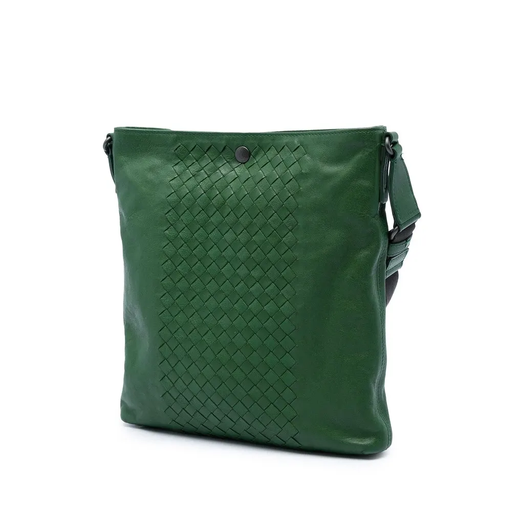 Bottega Veneta Intrecciato Trimmed Nappa Crossbody Green Leather Good - Back View