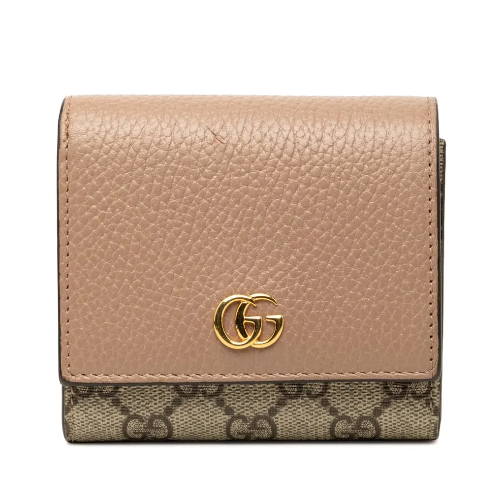 Gucci Bicolor GG Marmont Calfskin and GG Supreme Wallet Beige Very good - Front View
