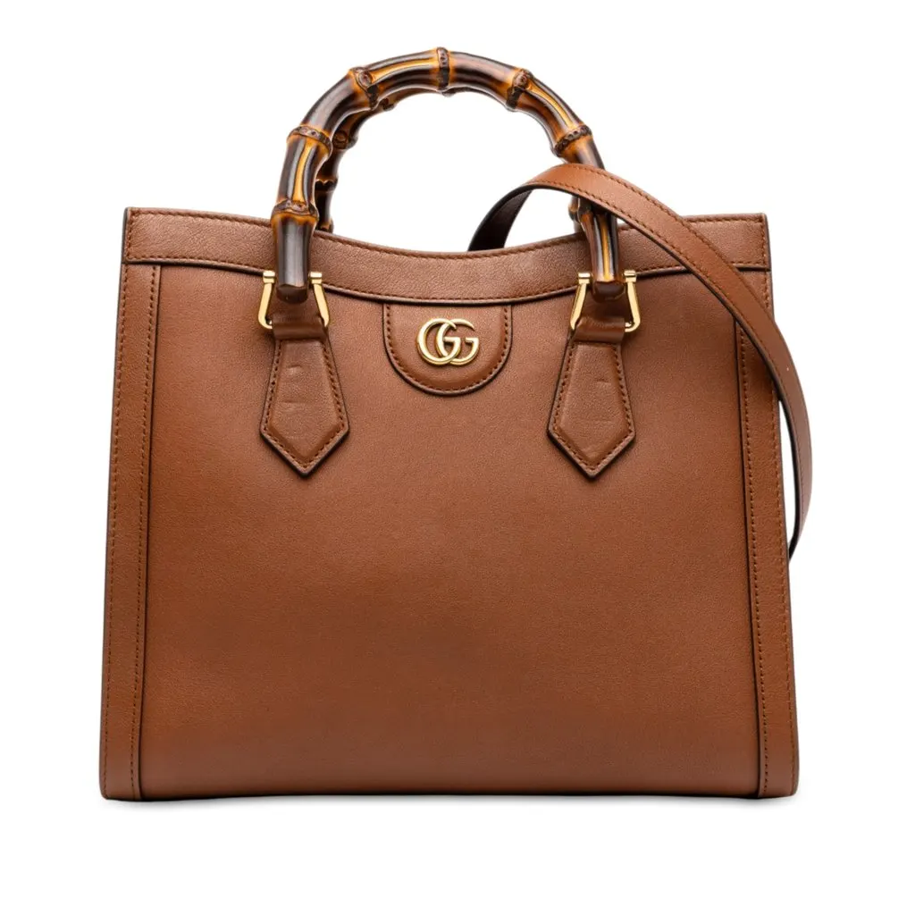 Gucci Medium Calfskin Bamboo Diana Satchel Brown Leather Very good - Front View