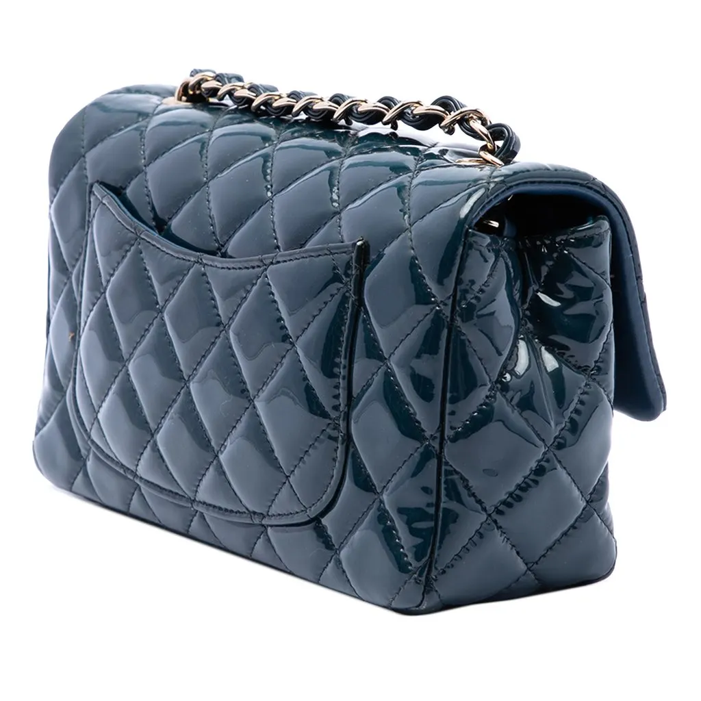 Chanel Mini Rectangular Classic Patent Single Flap Blue Leather Very good - Back View