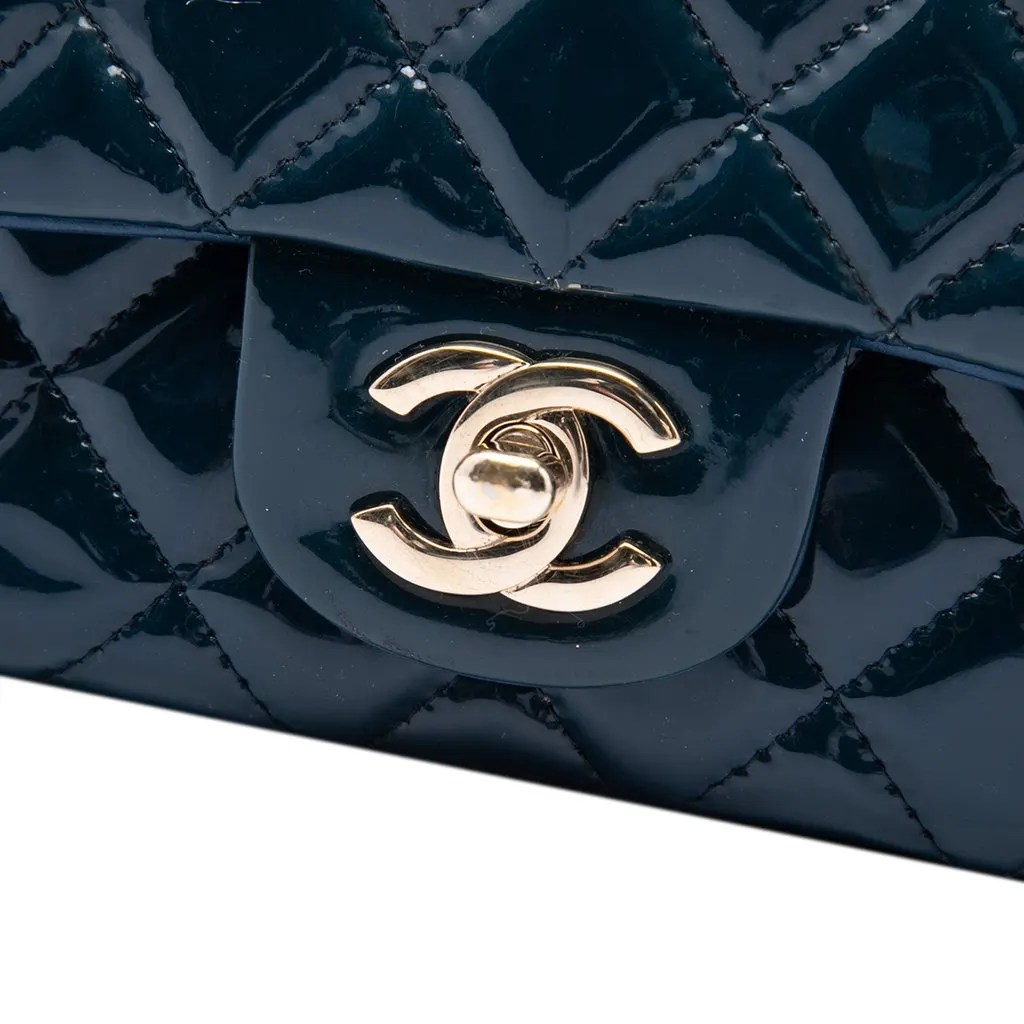 Chanel Mini Rectangular Classic Patent Single Flap Blue Leather Very good - Box View