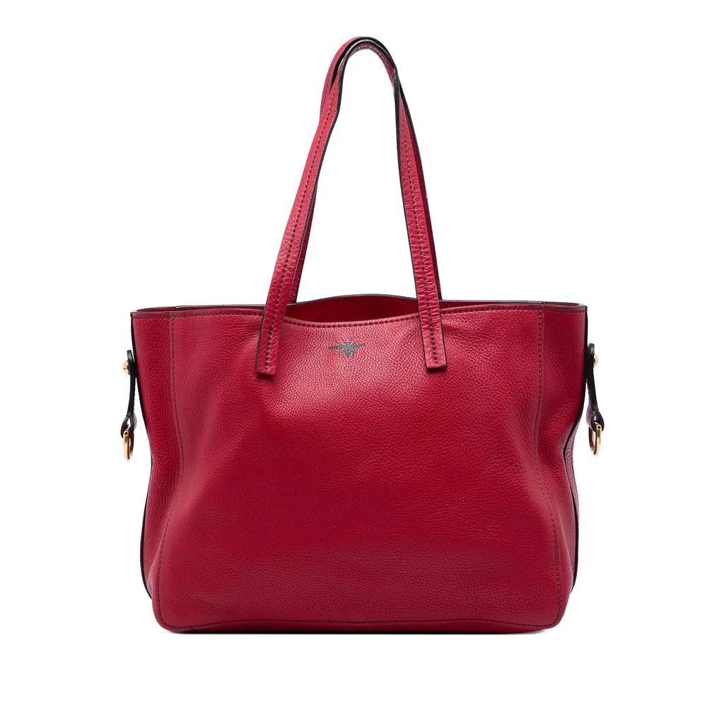 Dior Medium Grained Calfskin D Bee Shopper Tote Red Leather Very good - Front View
