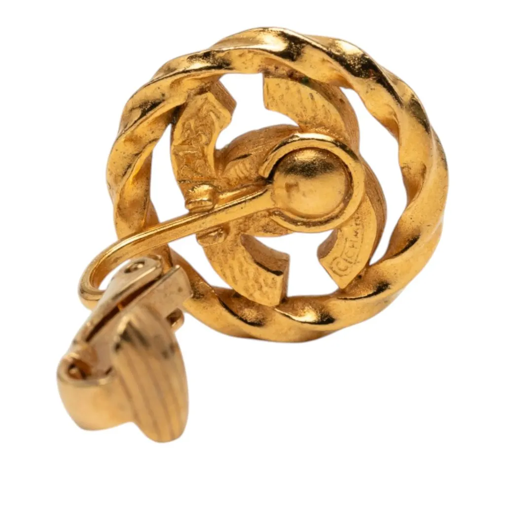 Chanel CC Gold Plated Strass Round Rope Clip On Earrings Gold Metal Very good - Inside View