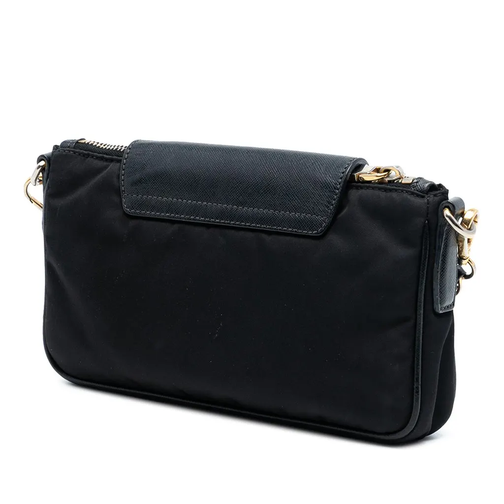 Prada Saffiano Trimmed Tessuto Chain Crossbody Black Very good - Back View