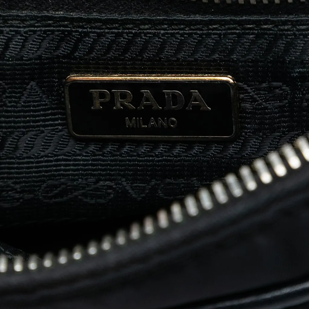 Prada Saffiano Trimmed Tessuto Chain Crossbody Black Very good - Box View