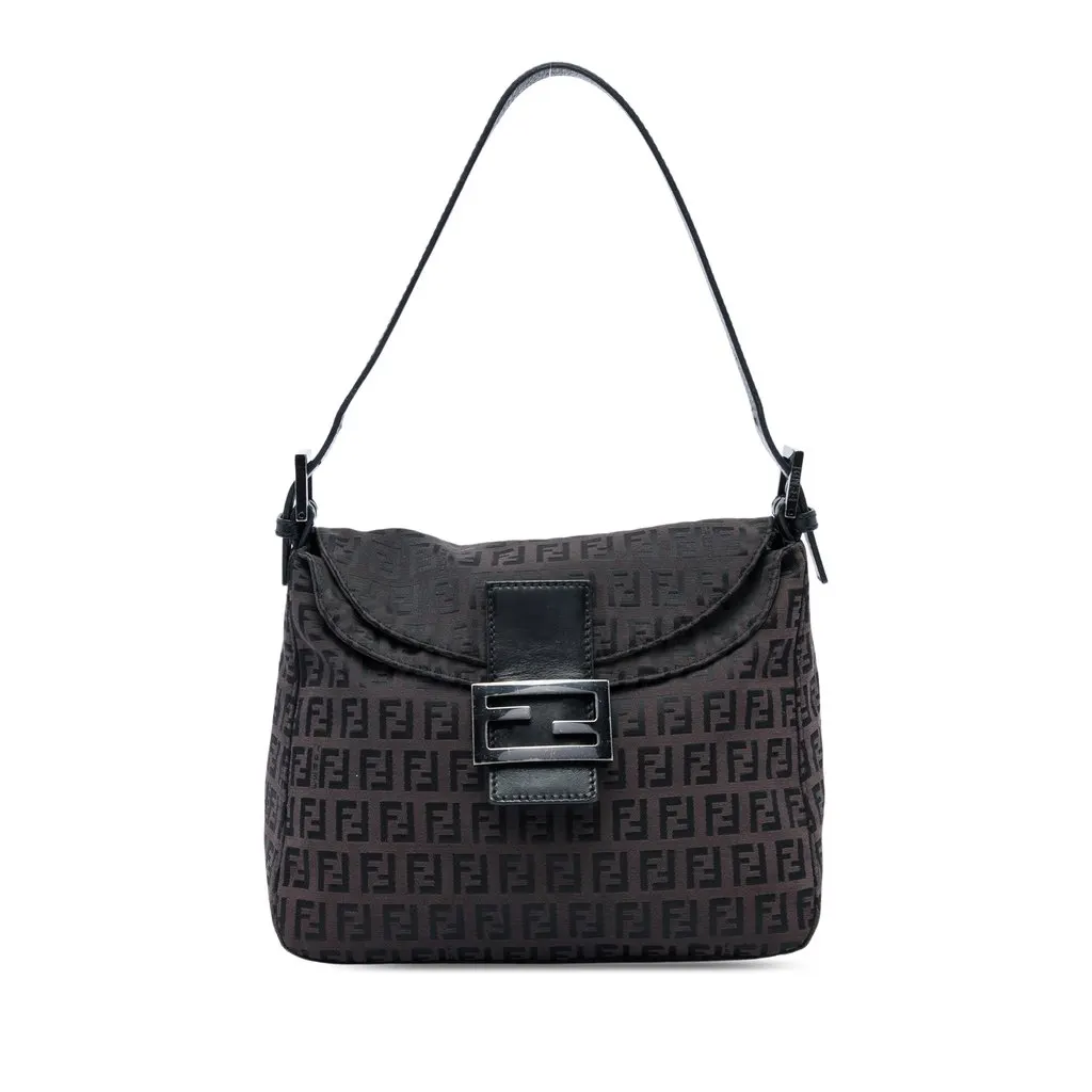 Fendi Zucchino Canvas Double Flap Mamma Brown Very good - Front View