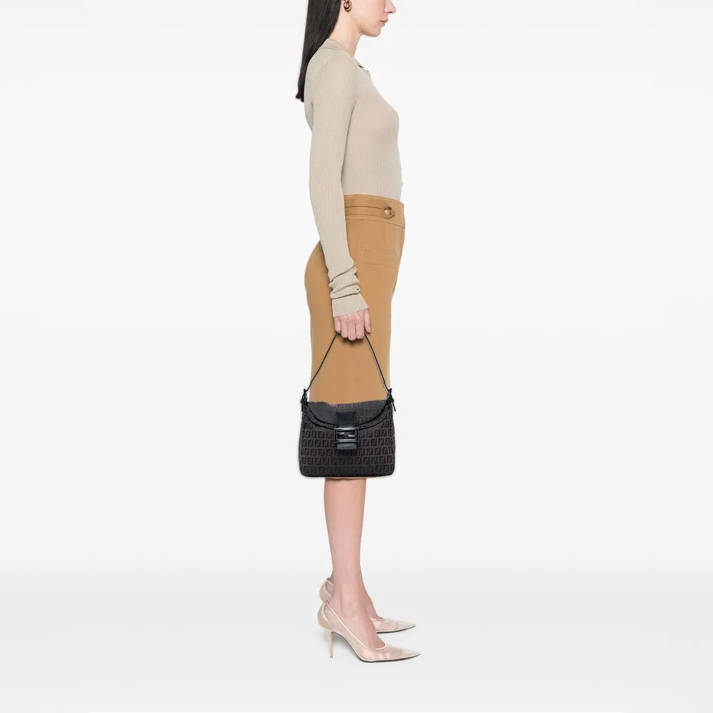 Fendi Zucchino Canvas Double Flap Mamma Brown Very good - Box View