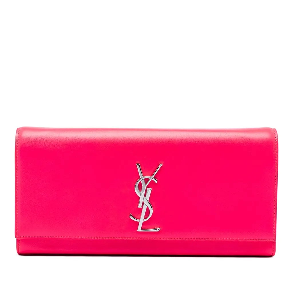 Saint Laurent Smooth Calfskin Monogram Cassandre Clutch Pink Leather Good - Front View