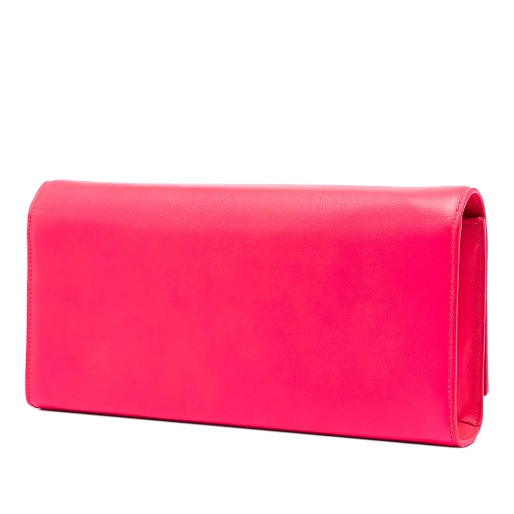 Saint Laurent Smooth Calfskin Monogram Cassandre Clutch Pink Leather Good - Back View