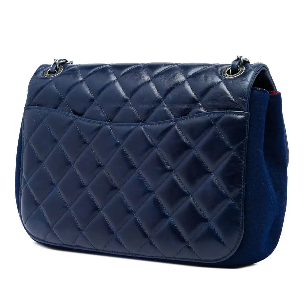 Chanel CC Quilted Lambskin and Wool Crossbody Blue Leather Very good - Back View