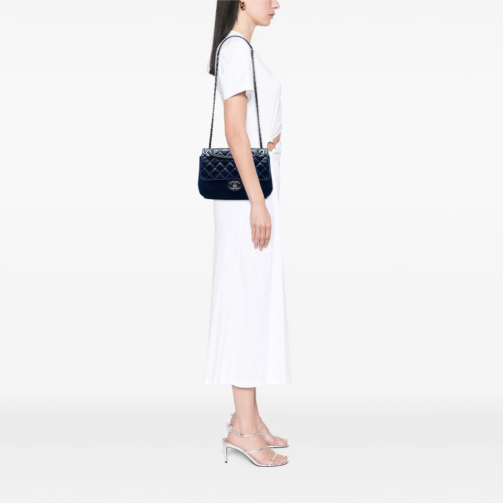 Chanel CC Quilted Lambskin and Wool Crossbody Blue Leather Very good - Box View