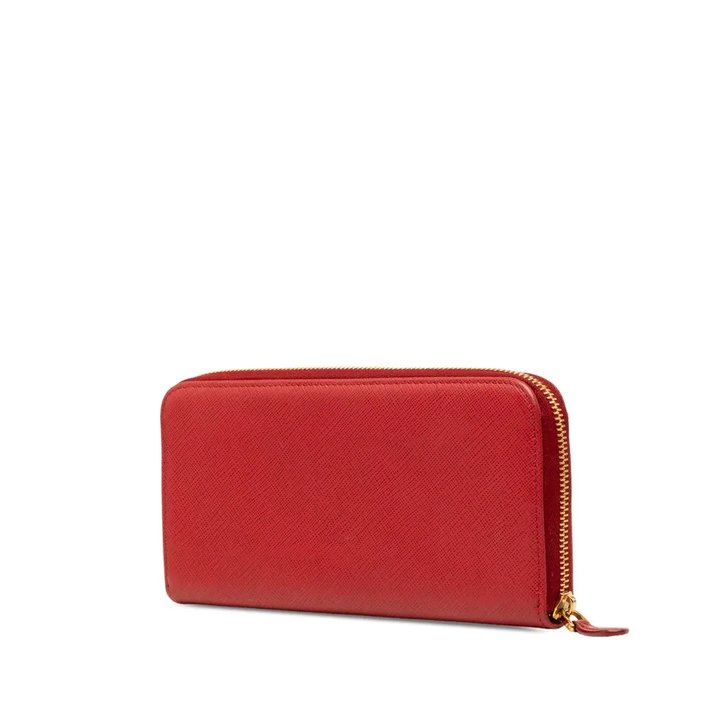 Prada Saffiano Zip Around Long Wallet Red Leather Very good - Back View