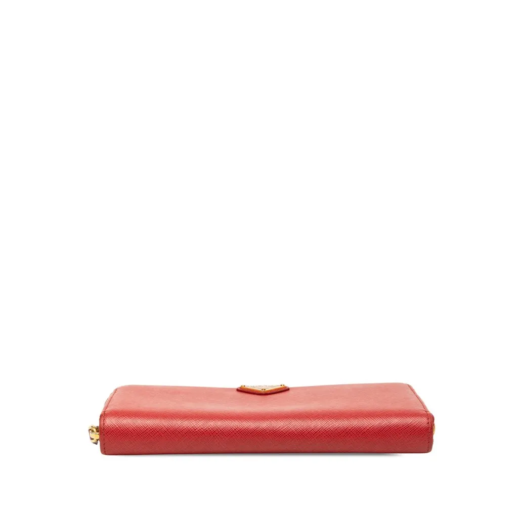 Prada Saffiano Zip Around Long Wallet Red Leather Very good - Inside View