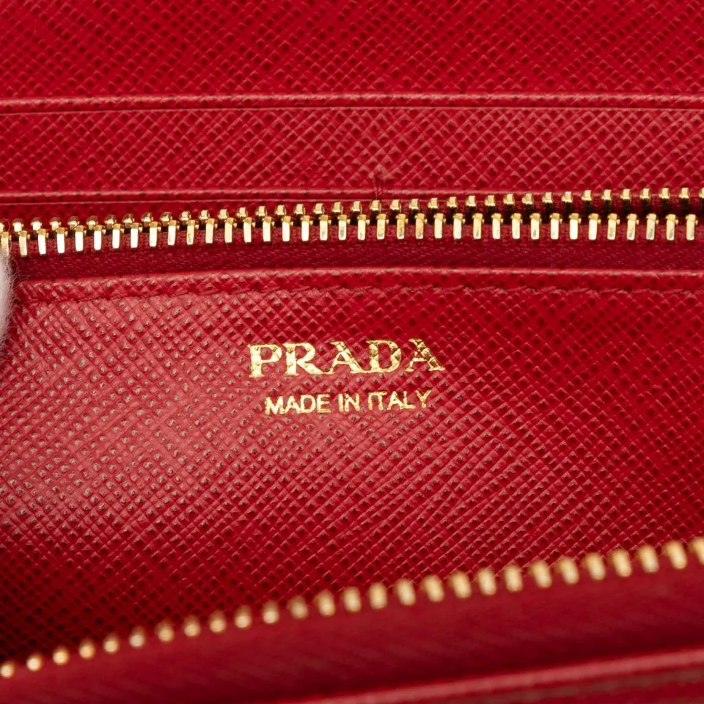 Prada Saffiano Zip Around Long Wallet Red Leather Very good - Box View