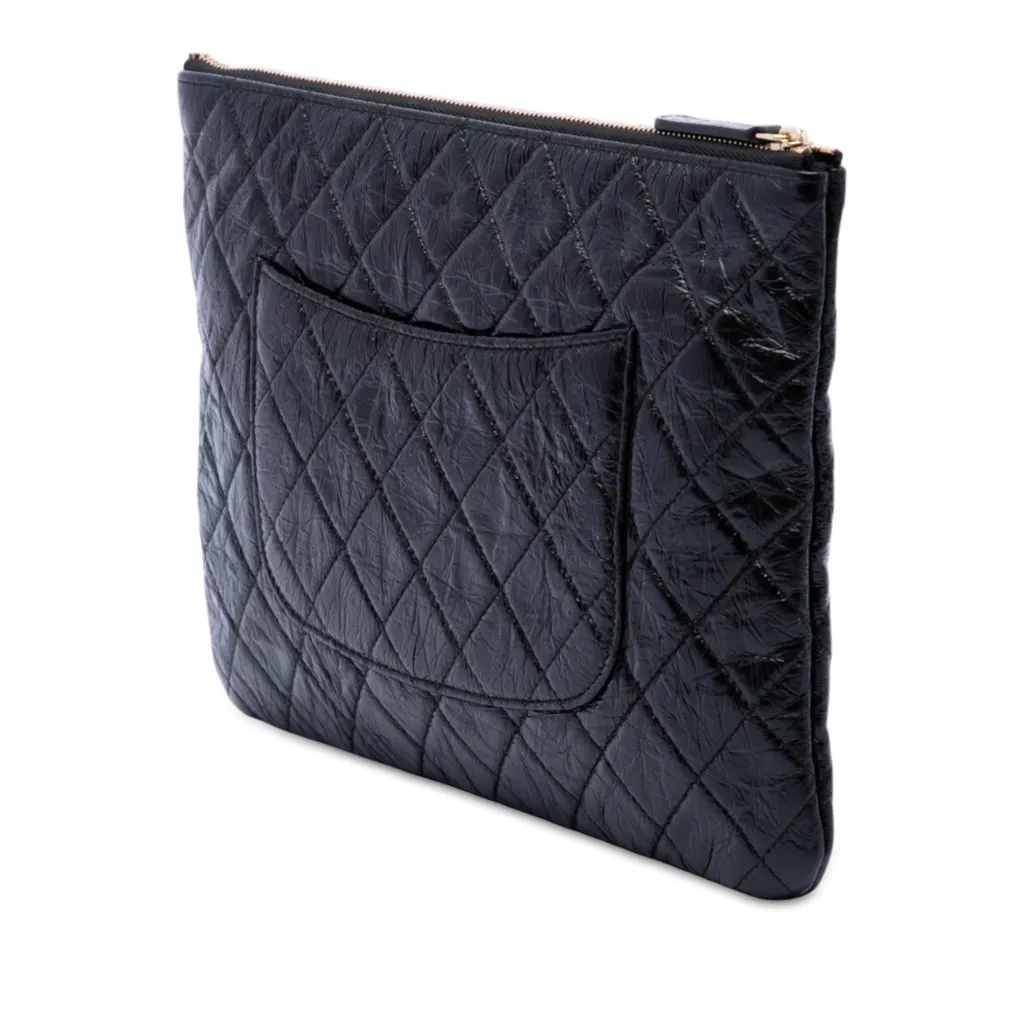 Chanel Medium Crumpled Calfskin Night by the C O Case Clutch Black Leather Very good - Back View