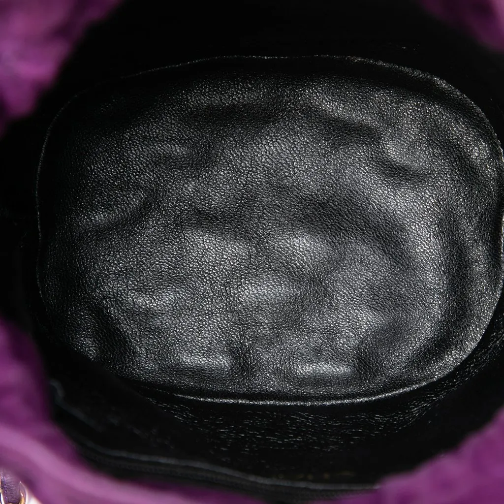 Chanel CC Quilted Suede Drawstring Tassel Bucket Bag Purple Leather Very good - Model View