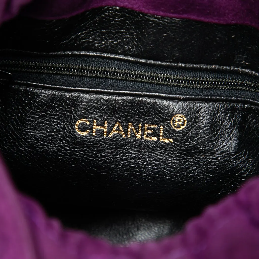 Chanel CC Quilted Suede Drawstring Tassel Bucket Bag Purple Leather Very good - Box View