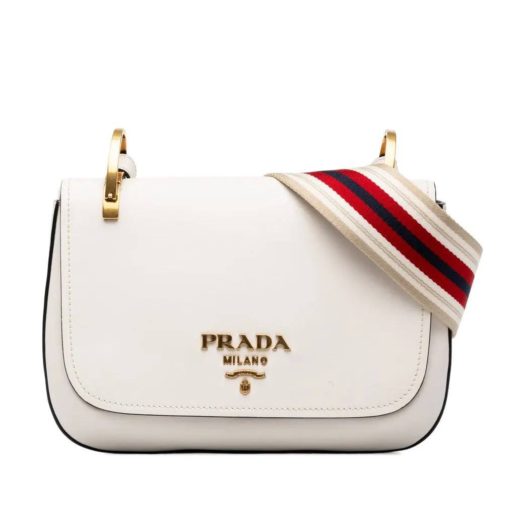 Prada City Calf Pionniere Saddle Bag White Leather Good - Front View