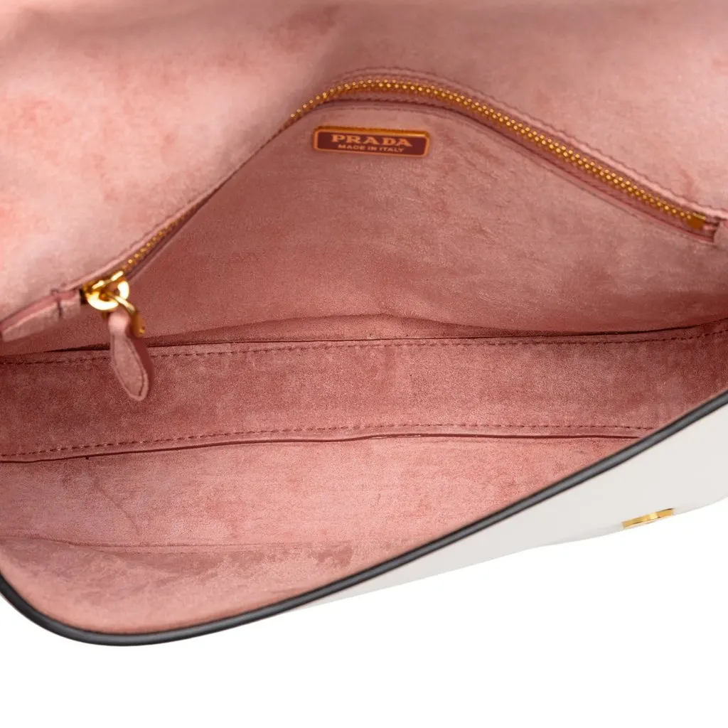Prada City Calf Pionniere Saddle Bag White Leather Good - Model View