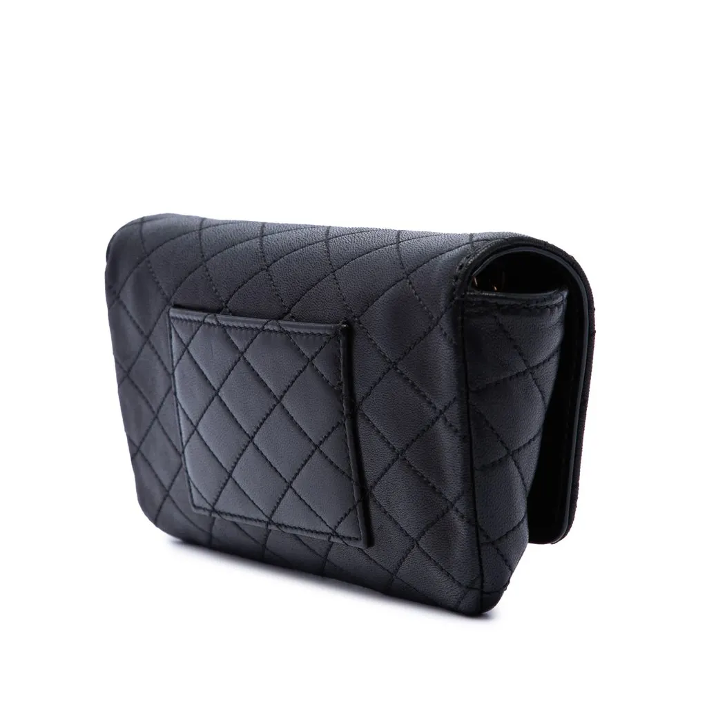 Saint Laurent Quilted Lambskin Monogram Gaby Phone Holder Crossbody Black Leather Very good - Back View