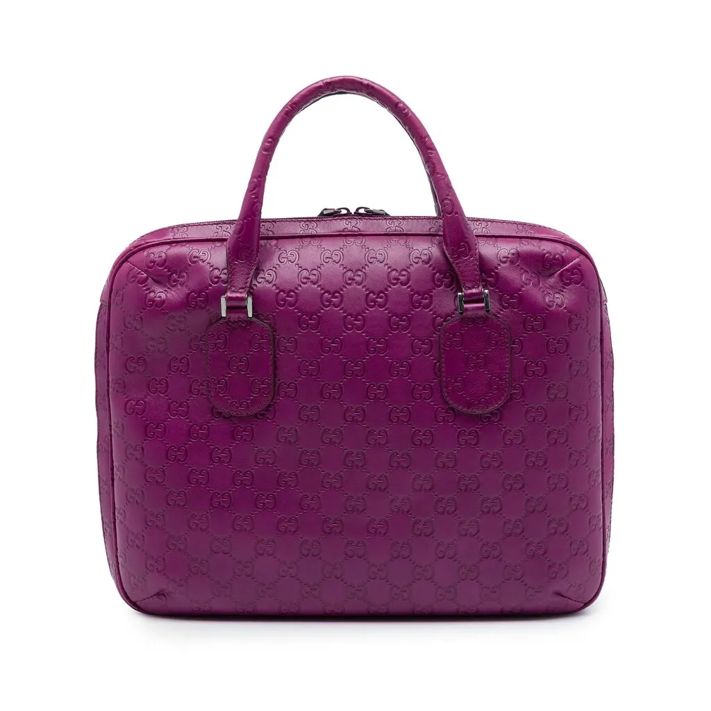Gucci Guccissima Business Bag Purple Leather Good - Front View