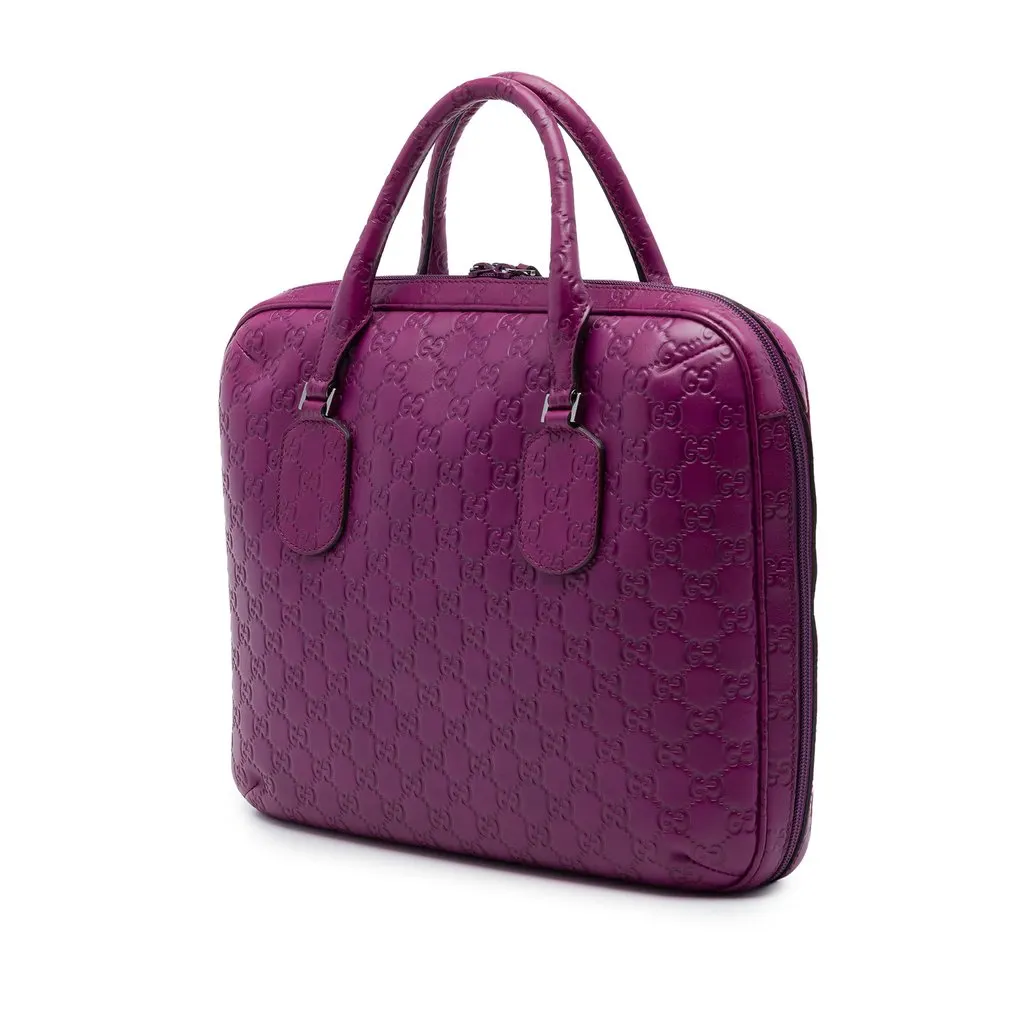 Gucci Guccissima Business Bag Purple Leather Good - Back View