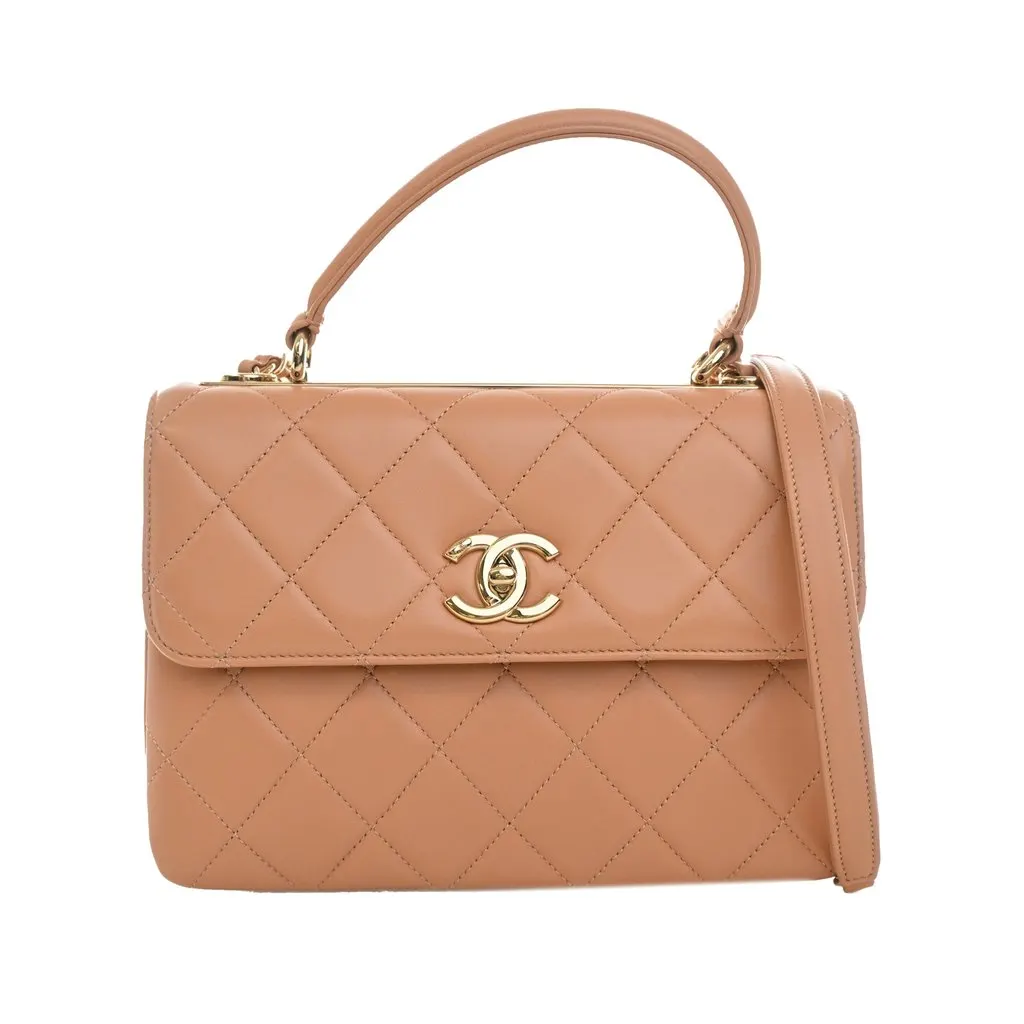 Chanel Small Quilted Lambskin Trendy CC Top Handle Flap Beige Leather Very good - Front View