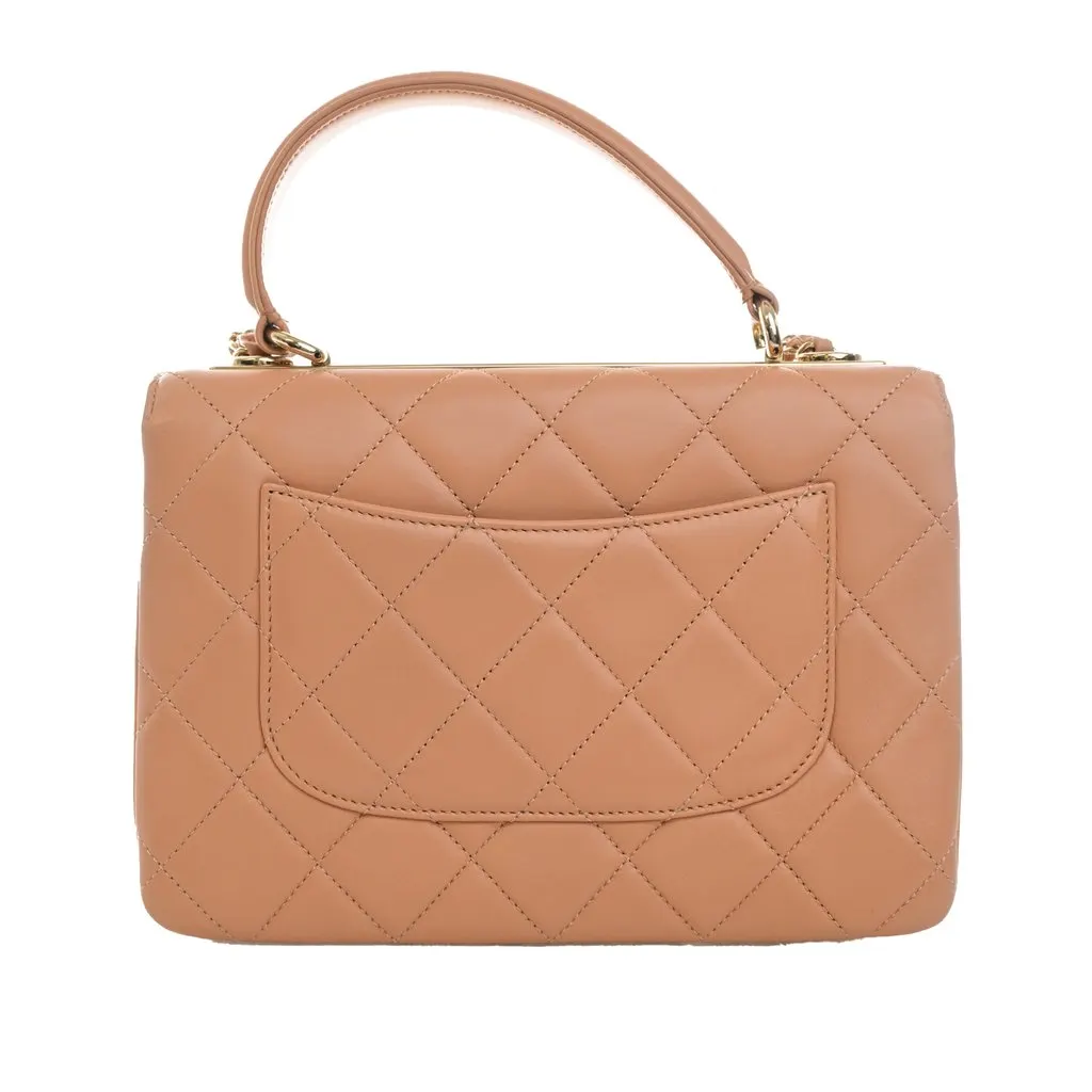 Chanel Small Quilted Lambskin Trendy CC Top Handle Flap Beige Leather Very good - Back View