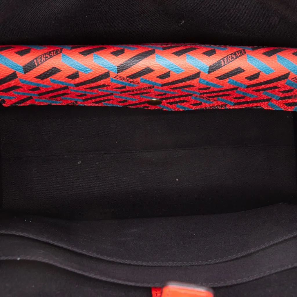 Versace Multicolor Coated Canvas La Greca Tote Red Very good - Model View