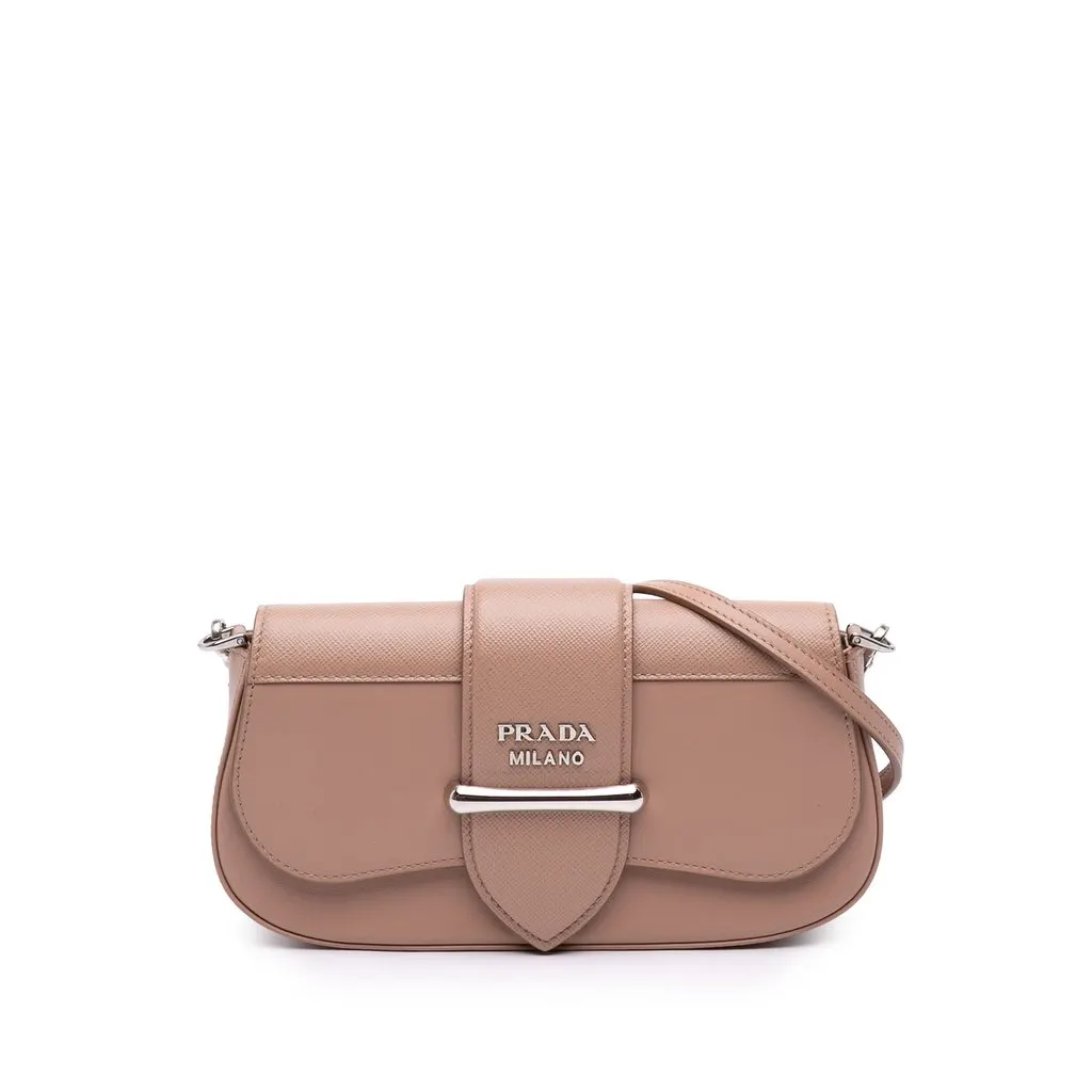 Prada Mini Saffiano and City Calf Sidonie Crossbody Brown Leather Very good - Front View