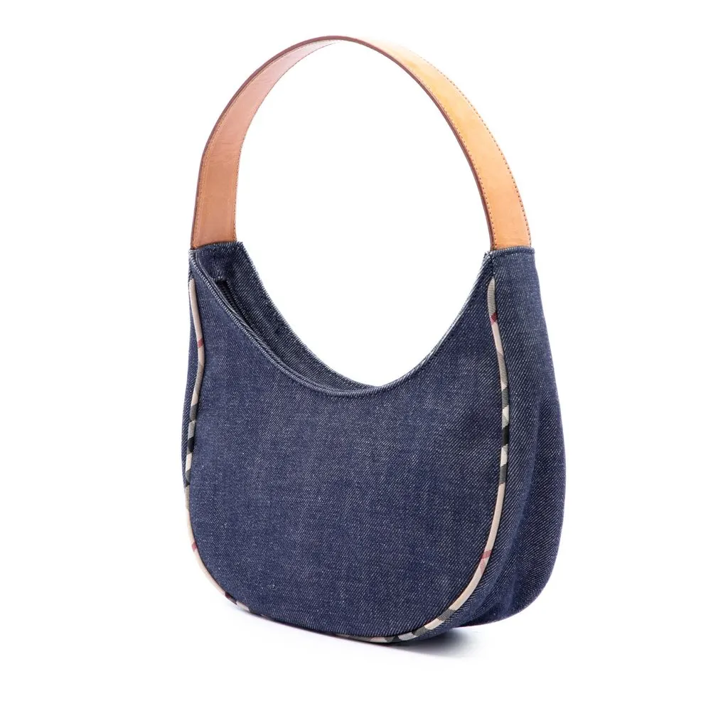Burberry House Check Trimmed Denim Shoulder Bag Blue Very good - Back View